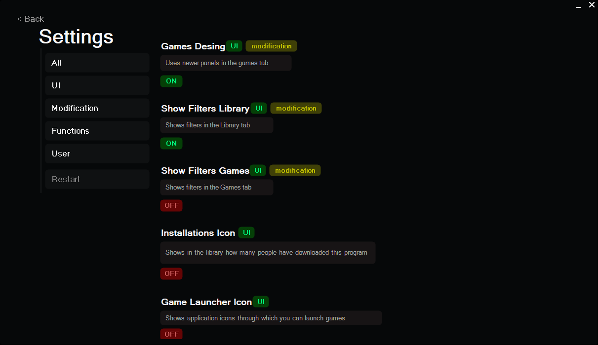 Settings and safe mode